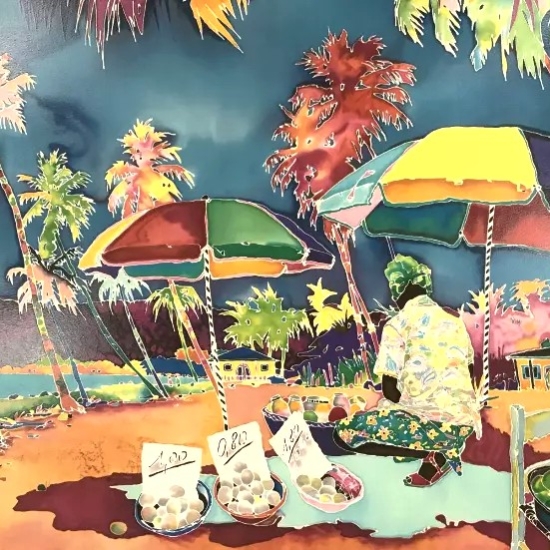 ジェニファー・マークスの絵画作品　タイトルは、ビーチ マーチャント フロリダ